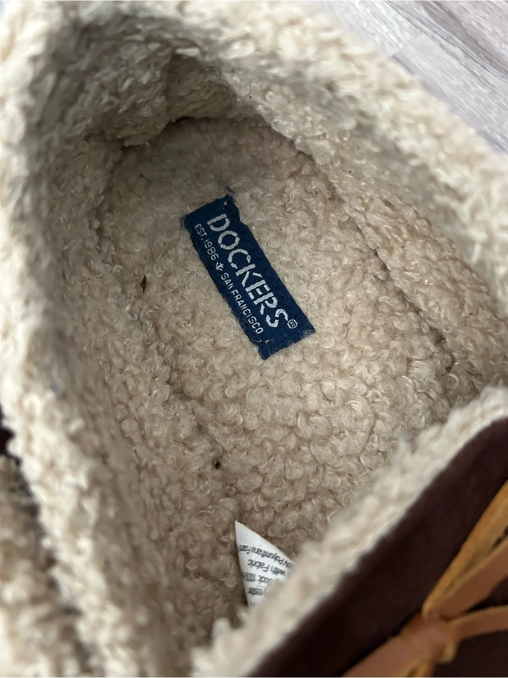 Dockers Kids Brown Faux-Suede Sherpa Lined Slippers with Tan Bow